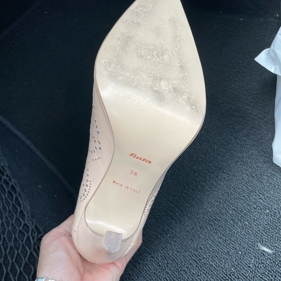 Beige cream rose pink nude lace stiletto heels pump elegant bata shoes italian - Picture 3 of 3